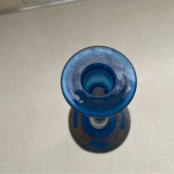 Vintage‎ Blue & Clear Glass Candlestick Bronze Color  Etching Accents main image 4